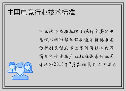 中国电竞行业技术标准